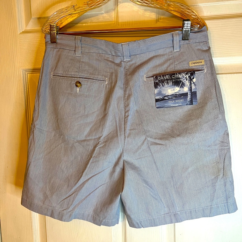 Men's CREMIEUX Madison Seersucker Shorts 34 Blue White Striped New Beach Wear